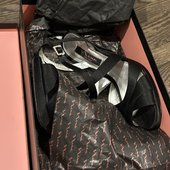 Black satin strappy sandal heels with rhinestone buckle - Picture 7 of 7